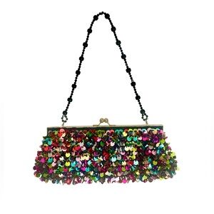 Women's Sequin Beaded Clutch Bag Purse Framed Kiss Lock Evening Wedding Formal